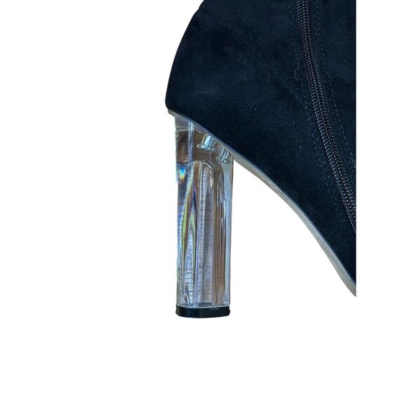 Black Over-The-Knee Boots With Clear Block Heels Public Desire Faux Suede Sz 9 - Picture 3 of 6